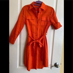 Theory linen belted shirt dress.